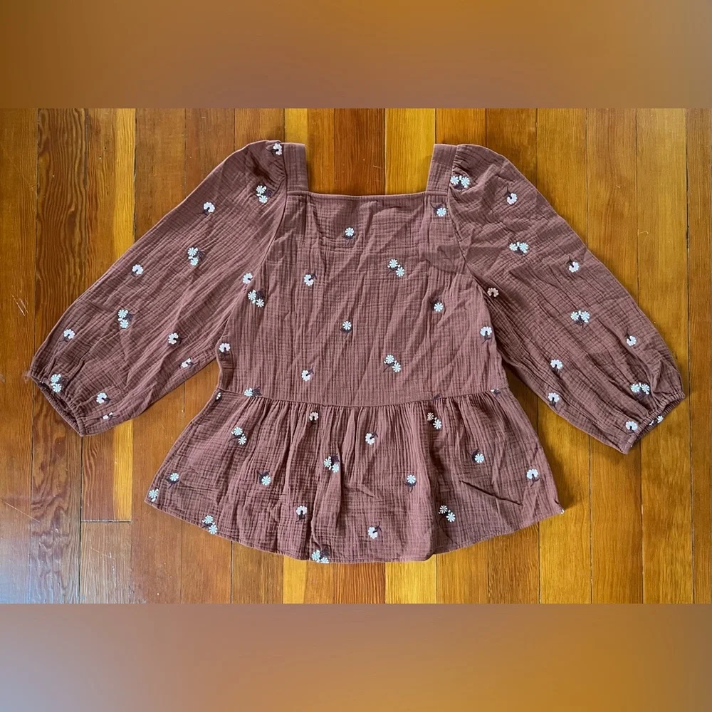 NWT Madewell Amie Floral Embroidered Lightspun Millbrook Puff-Sleeve Top Medium